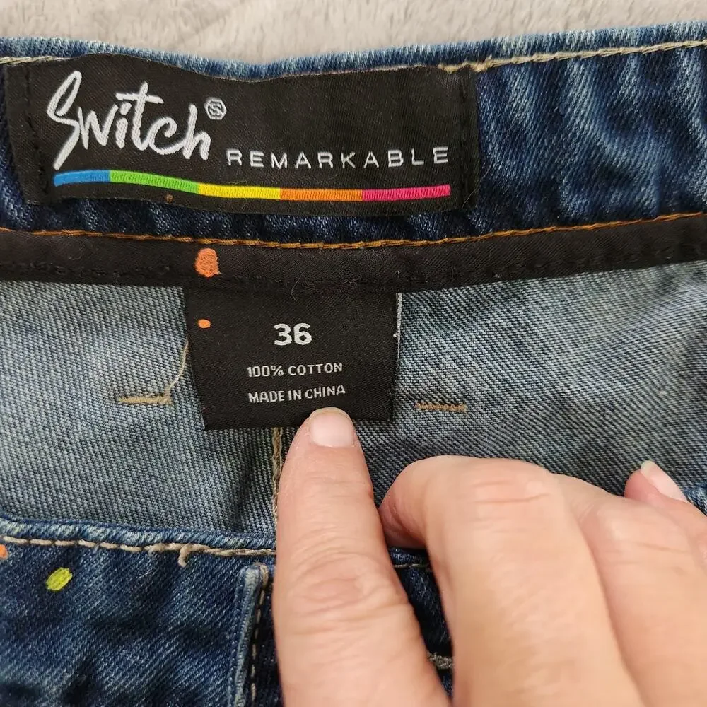 Switch Remarkable Paint Splatter Distressed Denim shorts 36
